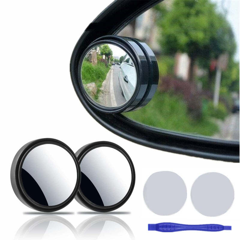 MARLBSTON 2 pcs Blind Spot Mirrors  2"" Round HD Glass Convex 360 Wide Angle Side Rear View Mirror with ABS Housing for Cars SUV and Trucks  Black  Pack of 2 - Image 1